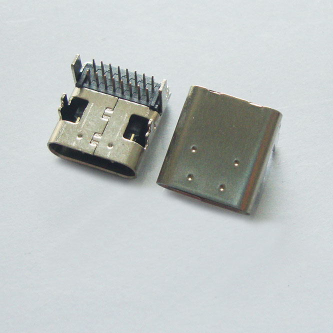 CMUCF661025 Universal Serial Bus (USB) Shielded I/O Receptacle, Type C 14 pin, side entry,  through hole type,  Gold (Au) Plating replace to USB 4085