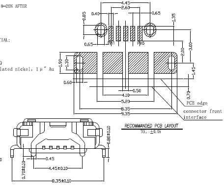 micro usb AB type connector socket compatible with  475890001_sd