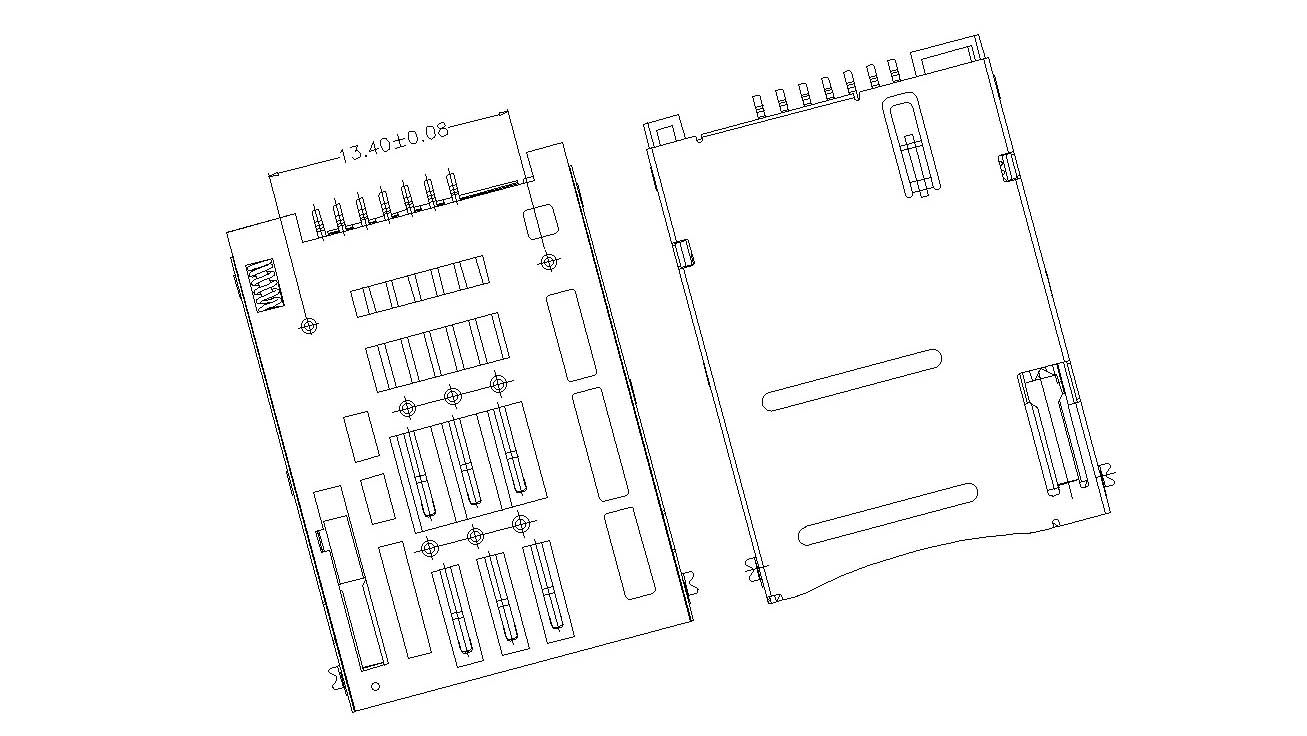 CMSIM661010B mini sim 2FF-sim card push push type 6pin  and 1 detect pin connector , with two housing position post 13.40 mm